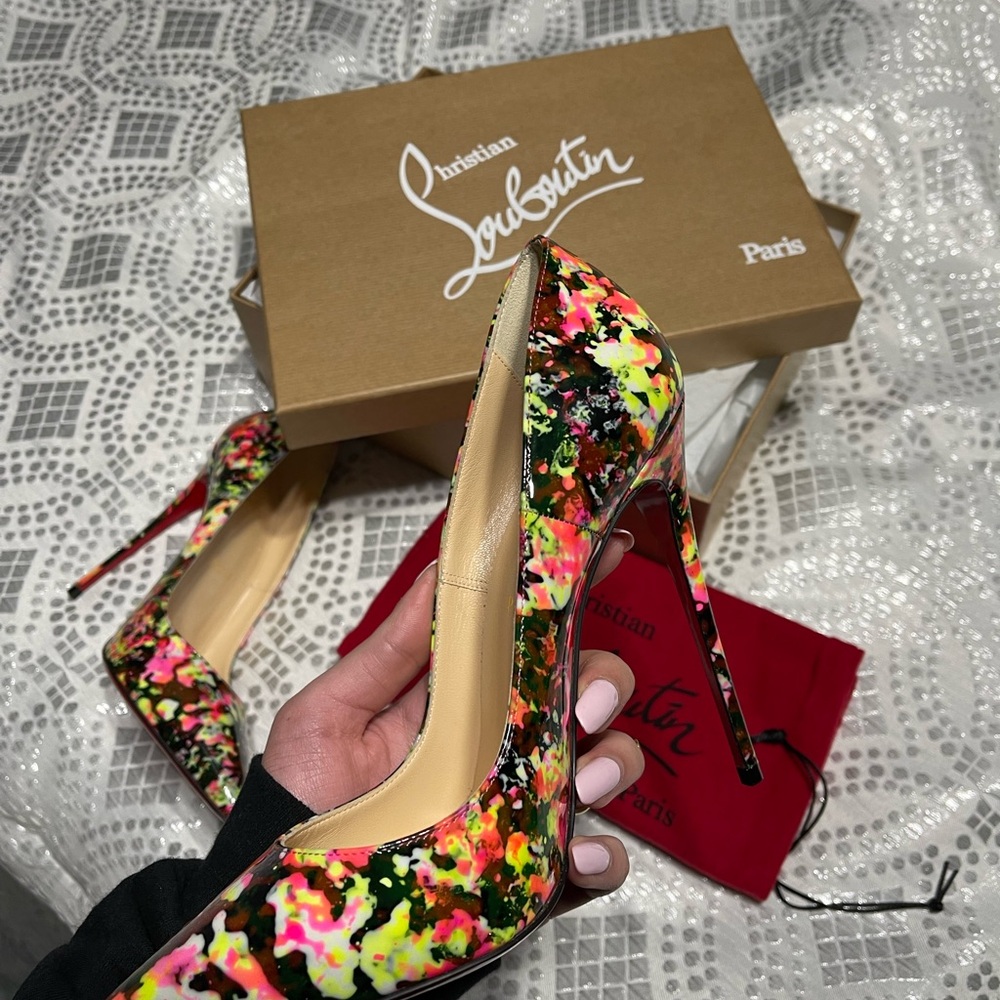 Christian Louboutin Red and Pink Heels Floral Design